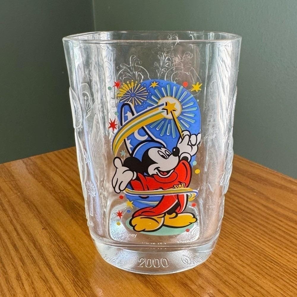 VTG Disney Tumbler Celebration 2000 Glass Mickey Mouse Fantasia McDonald's Epcot